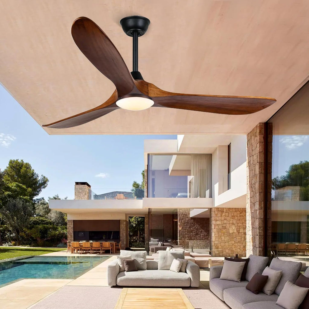 60 Inch Outdoor Ceiling Fan with Light and Remote, Rustic Farmhouse Ceiling Fan with Lights, 3 Blades Wood Ceiling Fan Large Damp Rated Indoor Outdoor Ceiling Fan for Exterior House Porch Gazebo