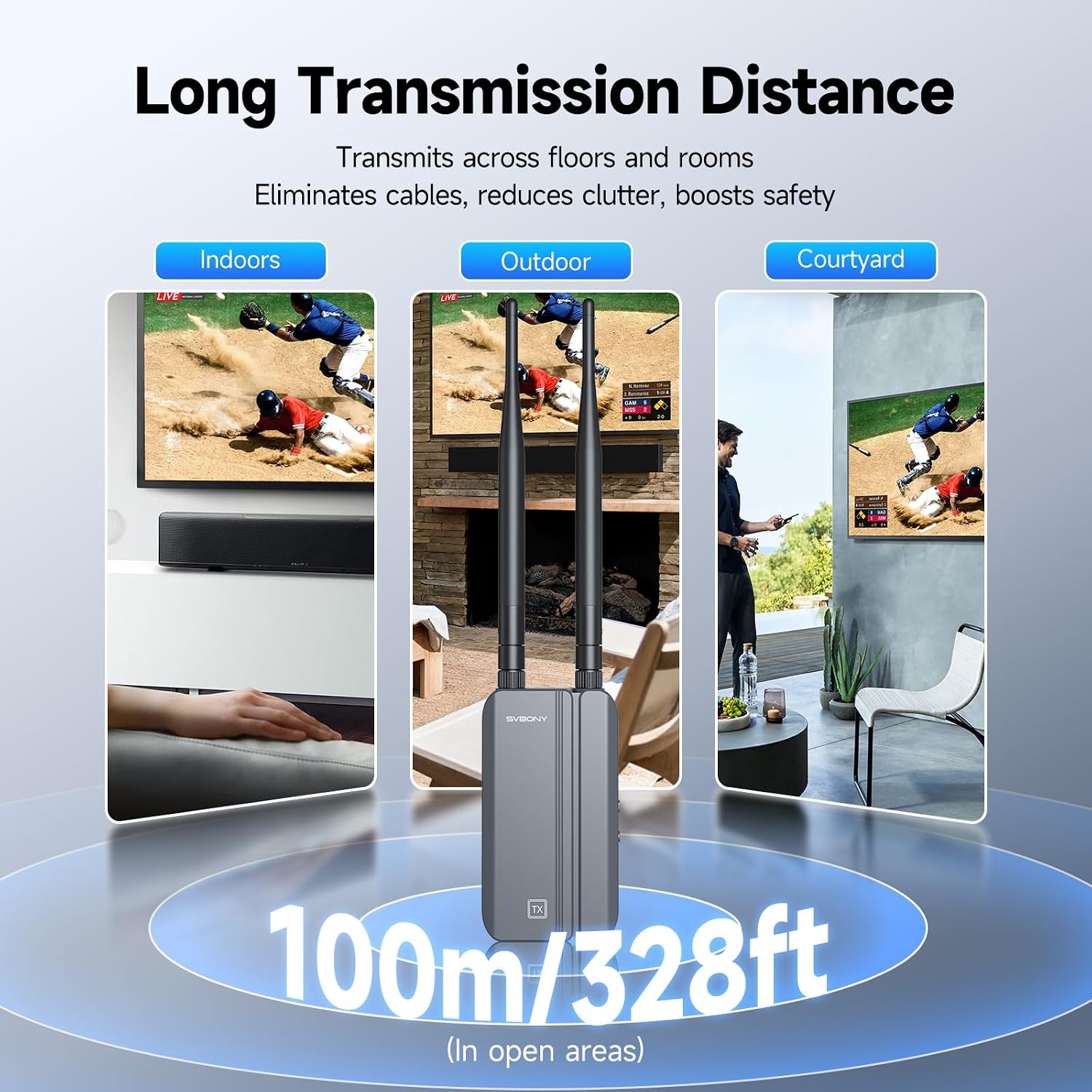 Wireless HDMI Transmitter and 2 Receiver,1080P60fps Wireless Hdmi Extender 328FT with IR, 9 Channels Auto-Tuning, Plug & Play for Gaming/Streaming from STB, PC, DVD to TV, Monitor