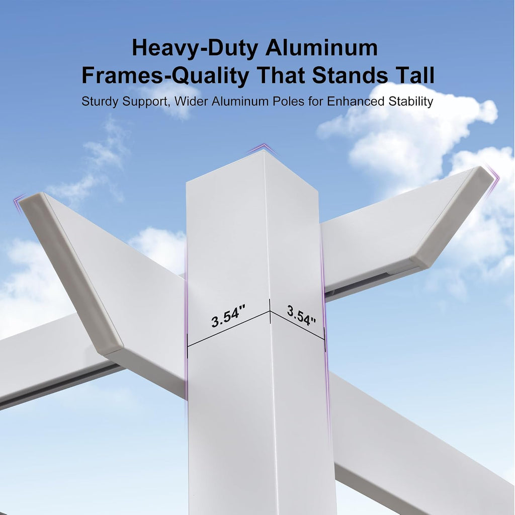 PURPLE LEAF 10' x 10' Outdoor Aluminum Pergola White Heavy-Duty Retractable Pergola Patio Metal with Double Sun Shade Canopy and Light for Backyard Gardens Deck, Khaki