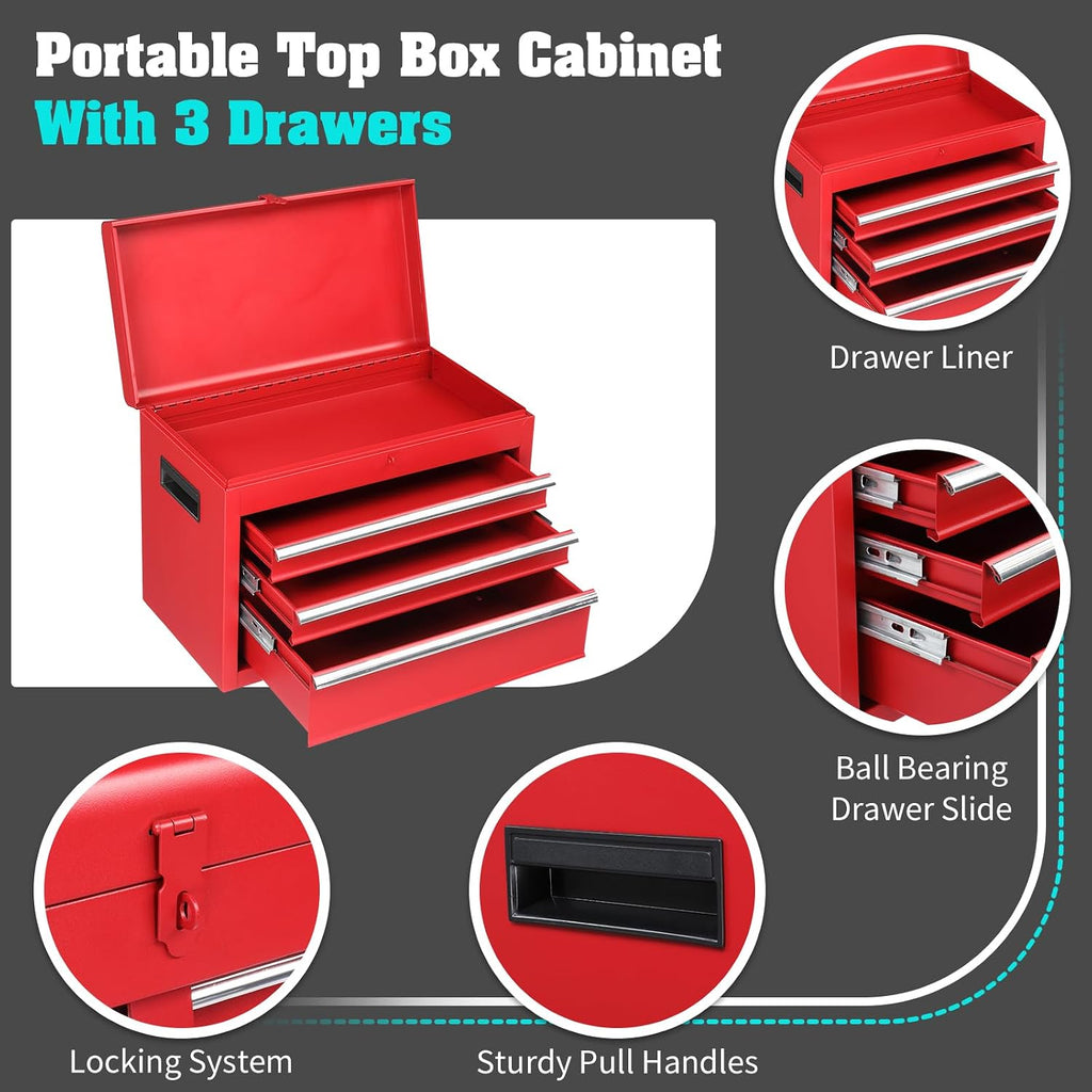 Winado 4-Drawer Rolling Tool Chest with Wheels & Lock, Tool Box with Large Storage Cabinet and Adjustable Shelf, Removable Portable Top Box for Garage, Warehouse, Factory (Red)