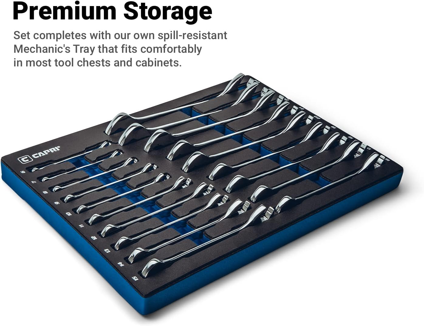 Capri Tools Angle Open End Wrench Set, 30° and 60° angles, 1/4 to 1 in. SAE, 13-Piece with Mechanic' Tray