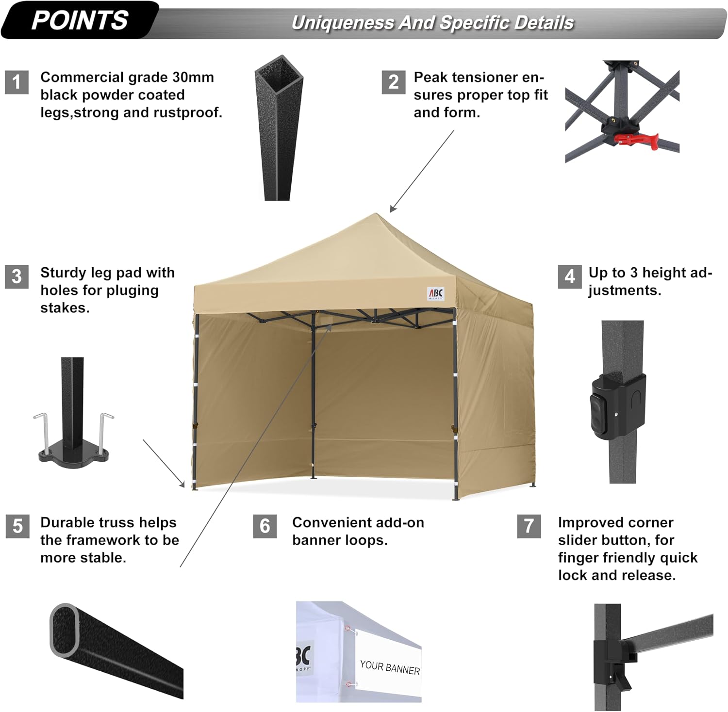 ABCCANOPY Heavy Duty Easy Pop up Canopy Tent with Sidewalls 10x10, Beige