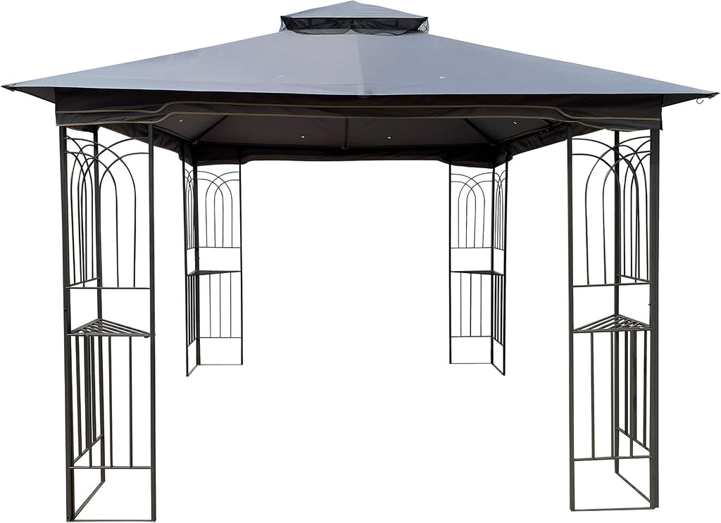10x10 Outdoor Patio Gazebo, Heavy Duty Soft Top Gazebo with Shelves and Netting, Waterproof Canopy Gazebo with Galvanized Steel Frame and Double Roof, Metal Gazebo for Deck, Backyard, Porch (Gray)