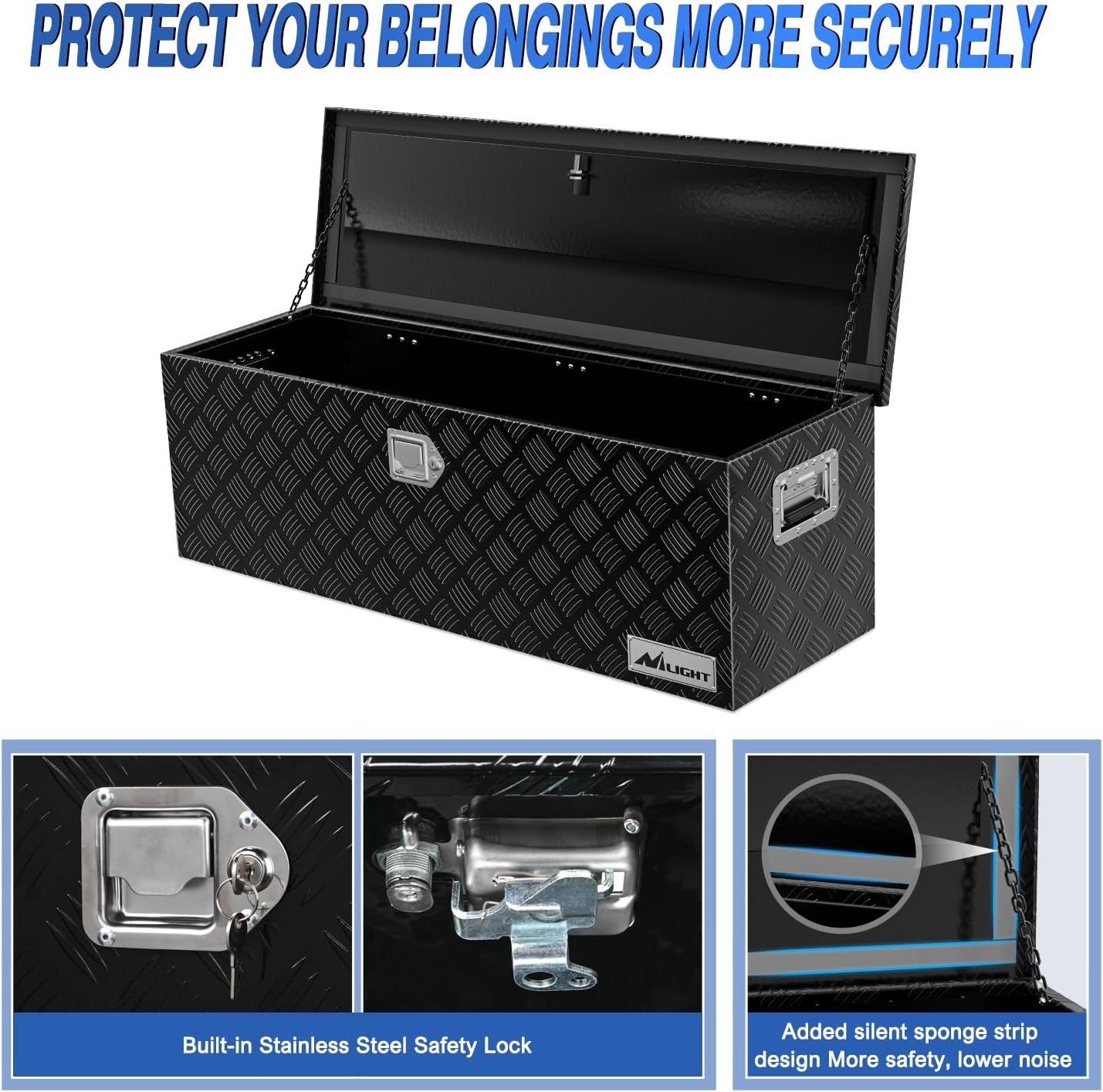 Nilight 44 Inch Truck Tool Box Heavy Duty Aluminum Stripes Plated Pick Up Truck Bed Toolboxes 44'x15'x15' Waterproof Storage Organizer for Bed of Truck RV Trailer with Side Handle Lock Keys, Black
