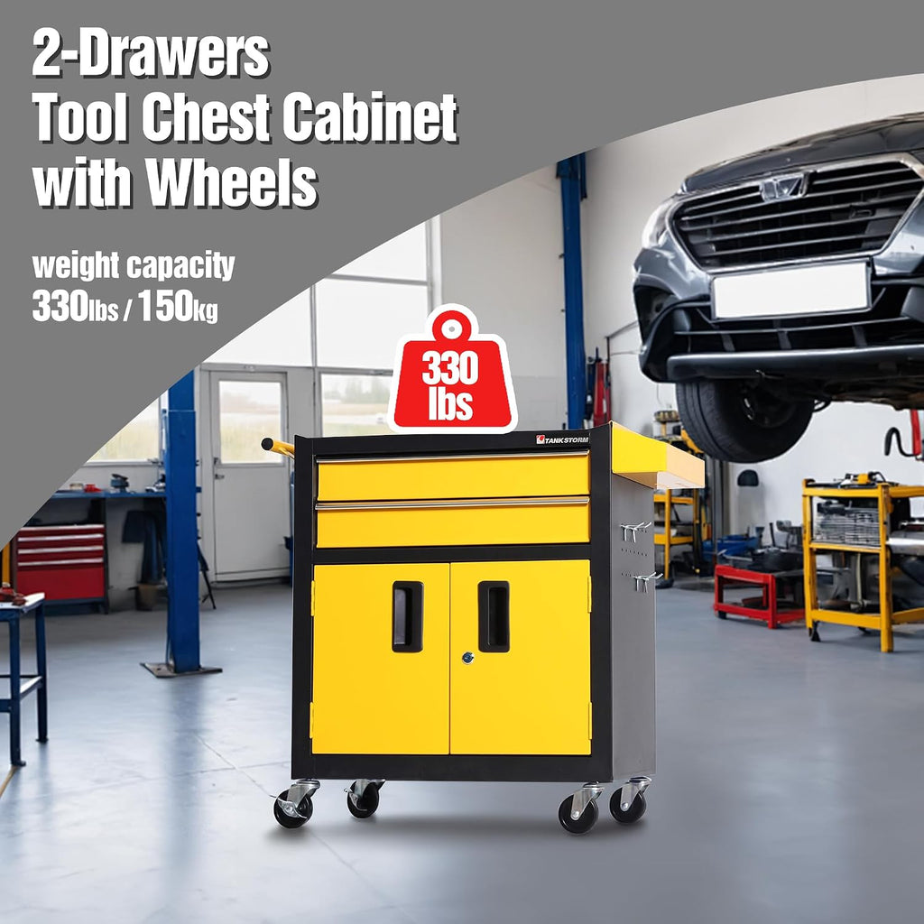Tool Chest Heavy Duty Cart Steel Rolling Tool Box with Lockable Doors (TZ12 Black Yellow)
