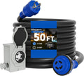30 Amp Generator Cord and Power Inlet Box, 50FT 125V/250V 4 Prong SJTW Generator Extension Cord, Pre-Drilled 30 Amp Inlet Box Interlock Kit NEMA L14-30P to L14-30R Twist Locking ETL Listed