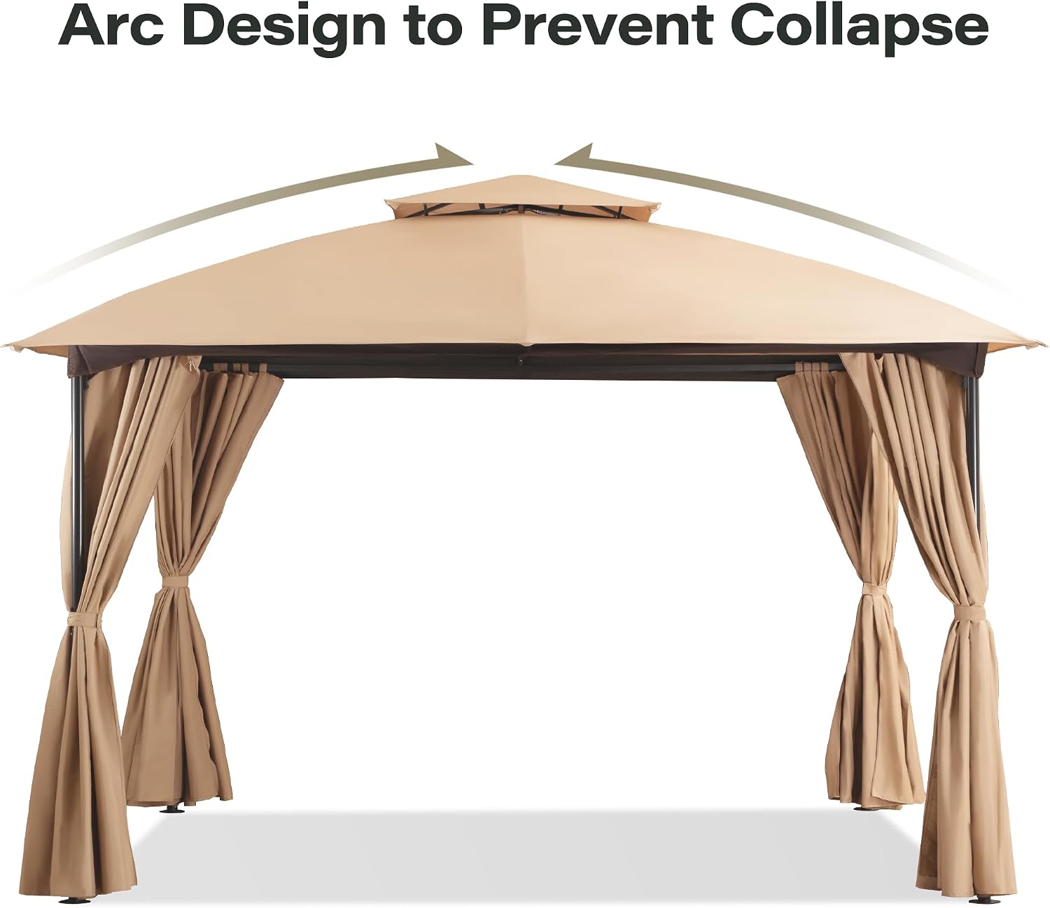 LAUSAINT HOME 10'x10' Patio Curved Gazebo Outdoor Canopy Tent, 2025 Party Tent Shelter with Expansion Bolts and Wind-Resistant Ropes for Patios, Garden, Backyard and Lawn, Khaki