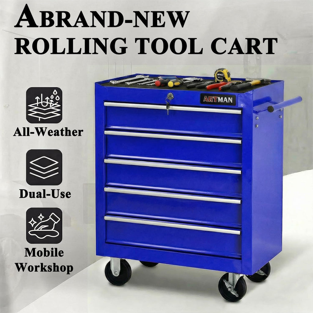 5 Drawers Tool Cart on Wheels,Rolling Tool Chest Tool Storage,Drawers Rolling Tool Trolley Organizer Tool Case for Garage, Warehouse, Workshop, Repair Shop (5 Drawers-Blue)