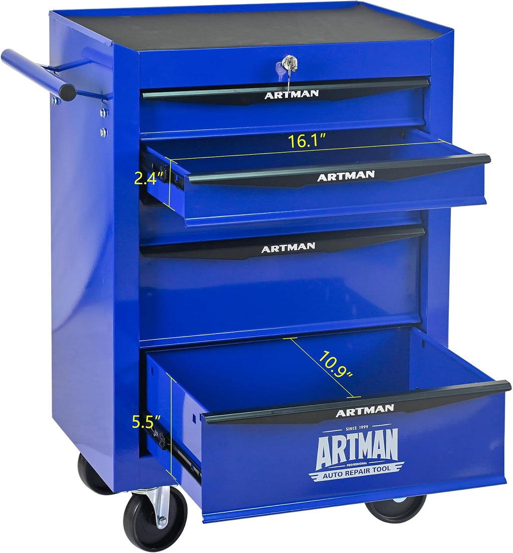 Rolling Tool Box with Wheels, Mechanics Tool Chest with 5 Drawers, Tool Box Organizer with 7 Tool Storage Boxes, Lockable Tool Storage Cabinet for Home Garage Workshop Warehouse Repair Shop, Blue