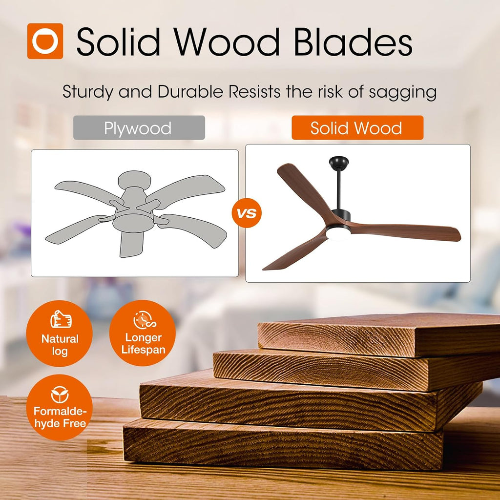 addlon 72 inch Ceiling Fans with Lights and Remote Control, Reversible, 3 Wood Blades, 6 Speeds, 3CCT Dimmable, Noiseless, Indoor/Outdoor Black Walnut Ceiling Fan for Bedroom Living Room Gazebo Patio
