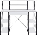 Modern Computer Desk with Hutch and Open Shelves, Foldable Adjustable Portable Gaming Study Desk Table with Wheels for Bedroom Office Student Sturdy Furniture,White-Wood