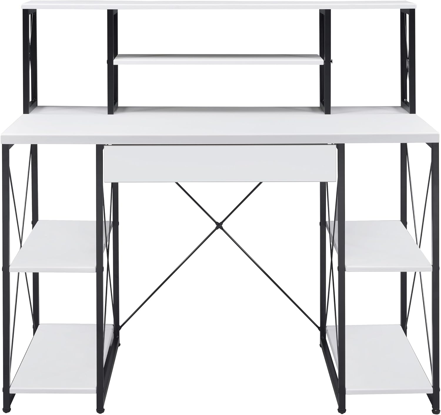 Modern Computer Desk with Hutch and Open Shelves, Foldable Adjustable Portable Gaming Study Desk Table with Wheels for Bedroom Office Student Sturdy Furniture,White-Wood