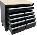 Heavy Duty Rolling Tool Chest with 9-Drawer Wood Top Tool Cart Mechanic Tool Box with Wheels Tool Storage Cabinet Mobile Workbench Tool Bench for Garage, Warehouse, Workshop, Repair Shop (Black)