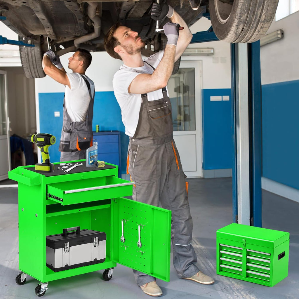 5-Drawer Rolling Tool Chest – 2-in-1 Lockable Tool Box with Wheels, Sliding Drawers & Detachable Top – Garage & Workshop Storage Cabinet, Green