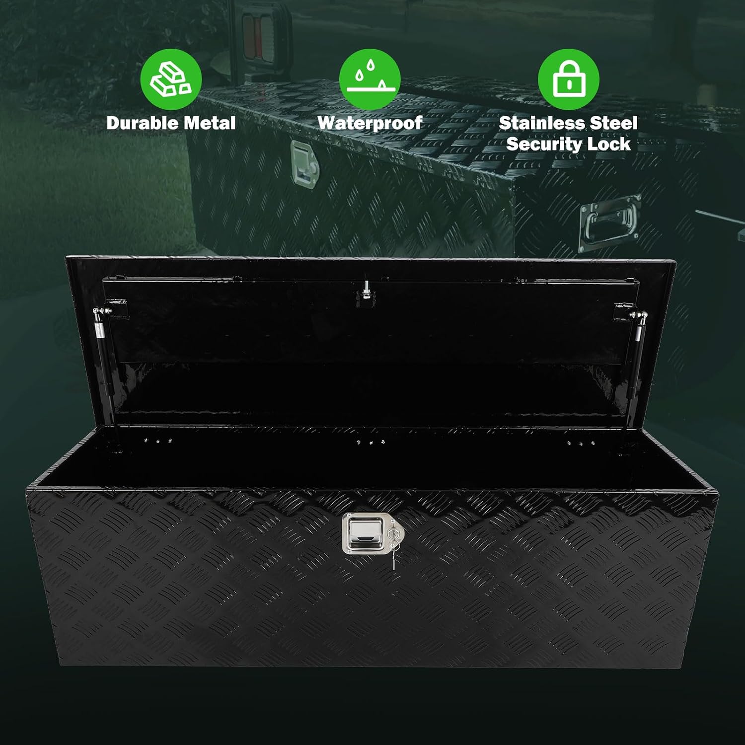 SCITOO 49 Inch Diamond Plate Aluminum Truck Bed Tool Box,Heavy Duty Crossover Storage for Most Full Size Pickups,Lockable Weatherproof Chest,Fits 49' Truck Beds,Easy Access to Load and Unload