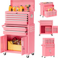 Superday Metal Tool Chest, 8 Drawer Rolling Tool Chest with Wheels, Detachable Tool Storage Cabinet with Lock for Garage, Steel Tool Cart with Liner & Hooks for Workshop, Warehouse (Pink)