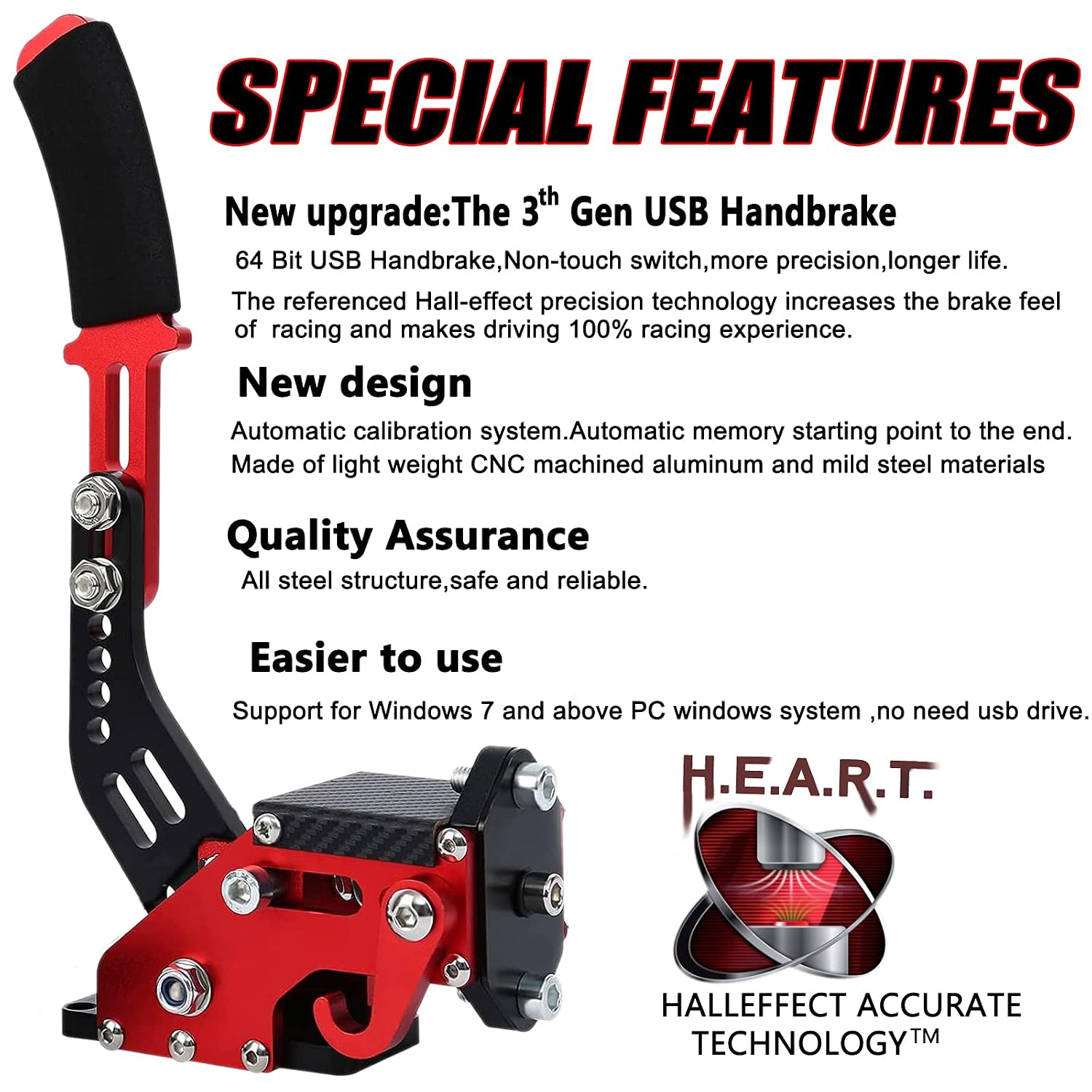 Obokidly Upgrade USB Handbrake Support G920 Compatible With XBOX ONE/XBOX ONE S For Simracing Game Sim Rig With Clamp And Suitable For PC;With Clamp and Plate.(Red-1)