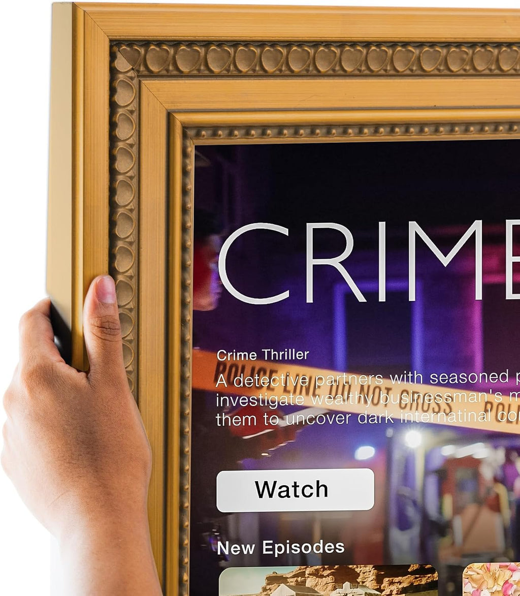 Frame for Samsung Frame TV - 55 inch. 3.00 inch Frame is Gold Leaf with Hearts (WOMTV-543-2-27.9375x48.75_ST)