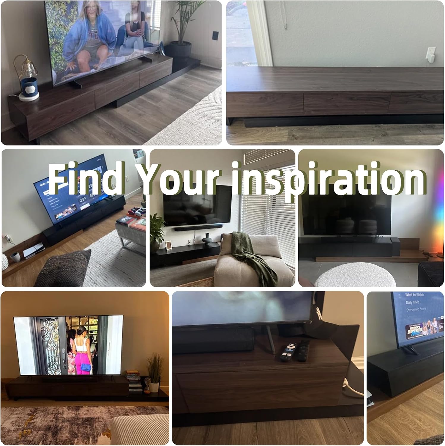 Telescoping TV Cabinet, 70.9 to 110.2 Inch Entertainment Center, Fits 85 Inch TV with 3 Drawer Media Cabinet, Walnut + Matte Black, Modern Living Room Bedroom Organizer