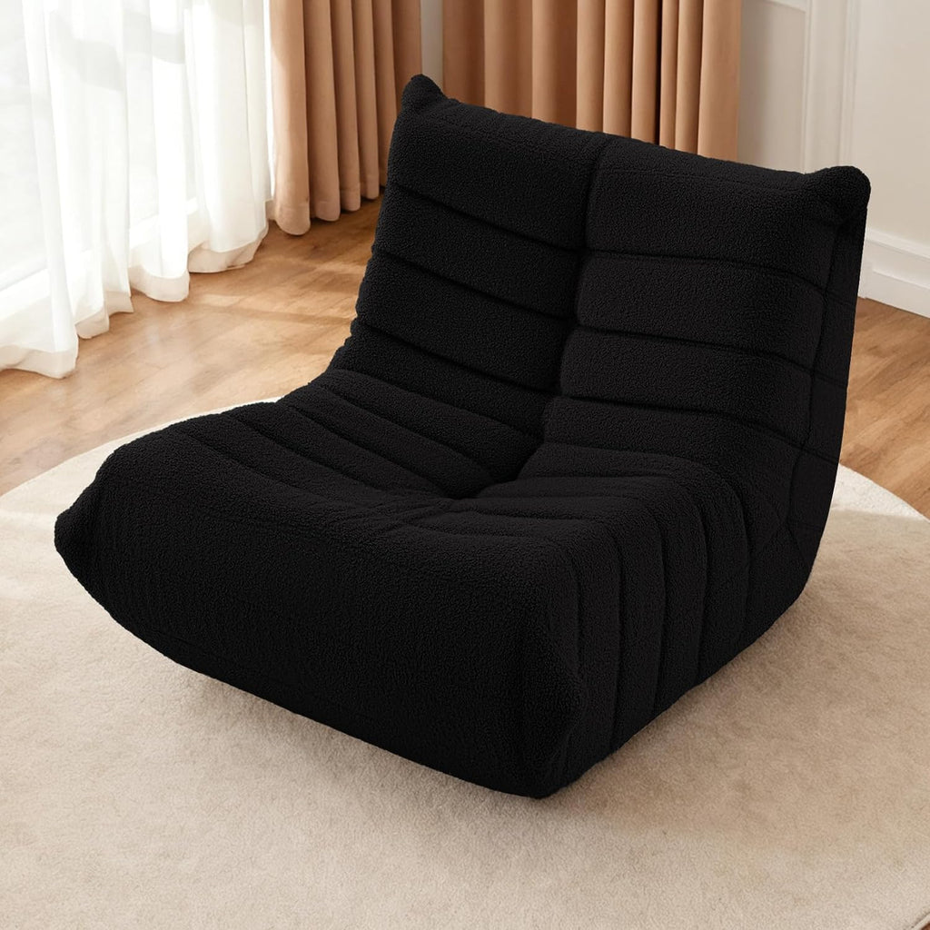 HABUTWAY Bean Bag Chairs Fireside Lazy Floor Sofa, Soft Teddy Fleece Bean Bag Sofa with High-Resilience Foam Filling，Beanbag for Living Room, Bedroom, Office (Black Teddy)