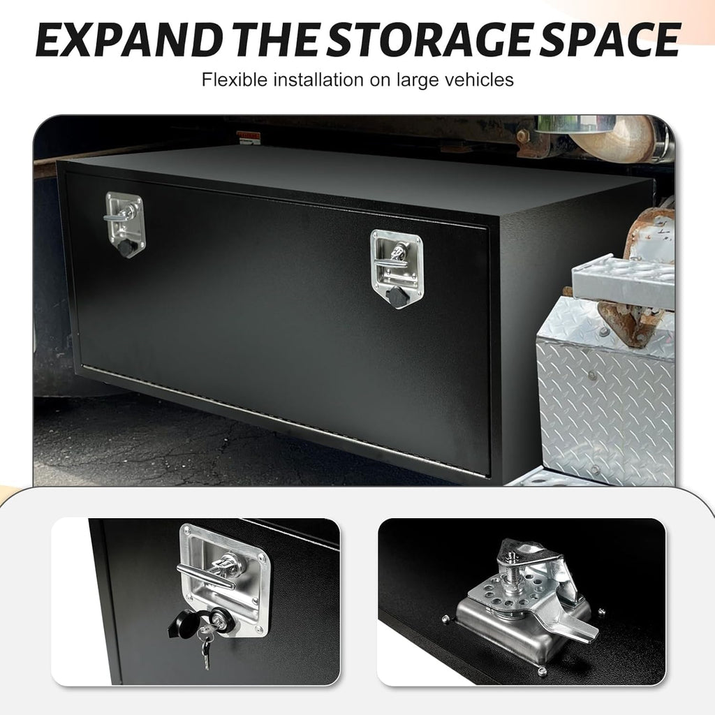 48 Inch Underbody Tool Boxes for Truck 2 Pack, 48x14x16 Inch Steel Under Body Storage Box with T-Handle Latch, Heavy Duty Toolbox for Pickup Truck RV, Black (Pack of 2)