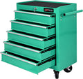 5 Drawers Tool Cart on Wheels, 5 Drawer Rolling Tool Chest with Key Lock, Trolley Organizer Tool Case, Multifunctional Rolling Tool Box for Garage,Warehouse,Workshop,Repair Shop (Green)