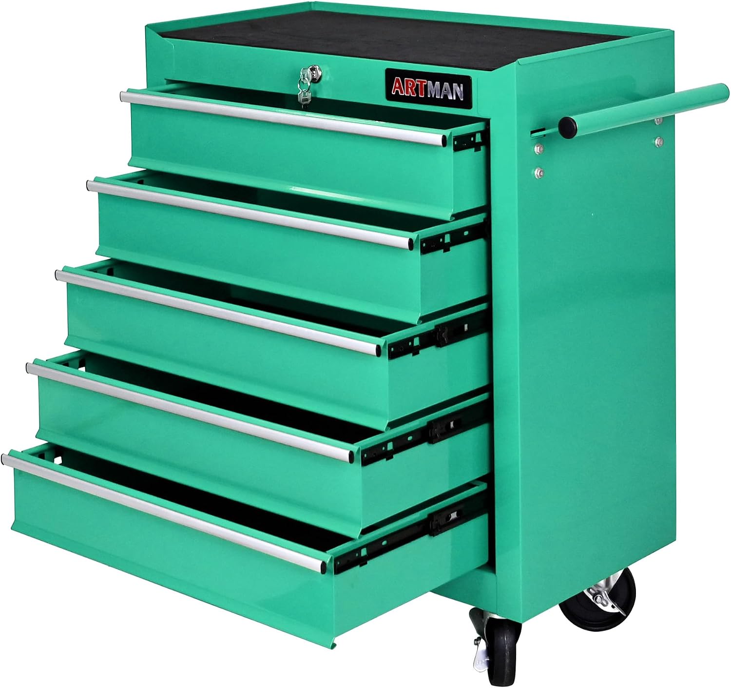 5 Drawers Tool Cart on Wheels, 5 Drawer Rolling Tool Chest with Key Lock, Trolley Organizer Tool Case, Multifunctional Rolling Tool Box for Garage,Warehouse,Workshop,Repair Shop (Green)