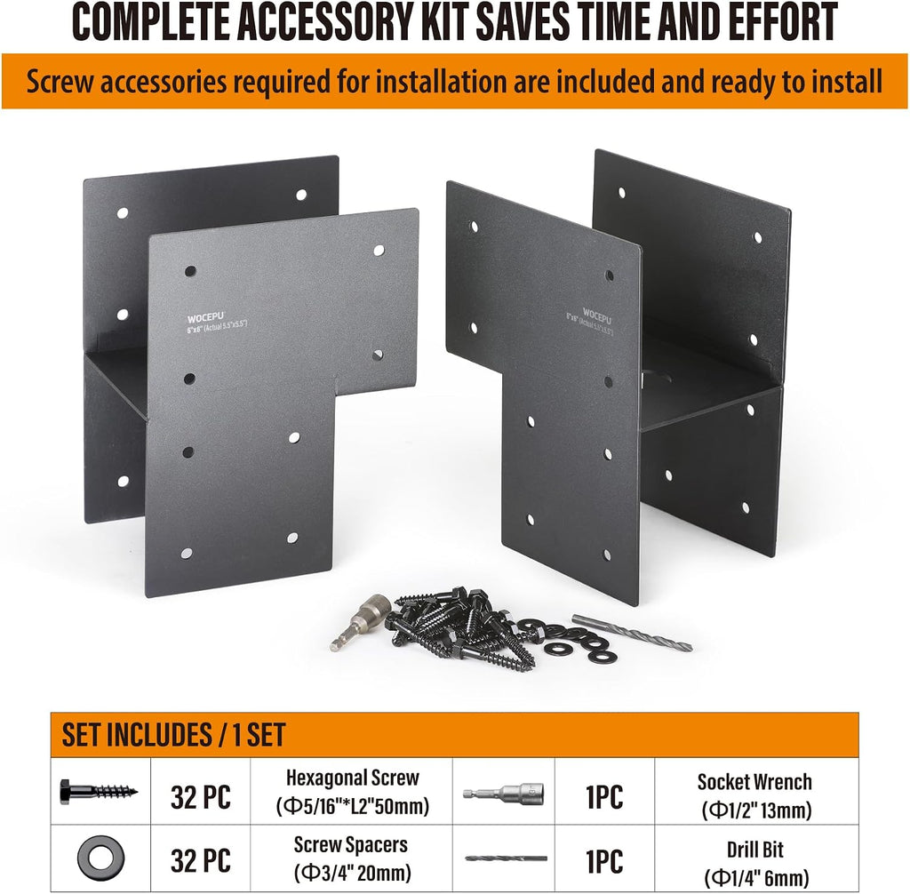 4 Pack Heavy Duty 6x6 (Actual 5.5'x5.5') Stainless Steel End Post Caps Tie Bracket , Fit Connecting Wood Gazebo, Deck Patio Post and Wood Beams Bracket (Dark Ggray)