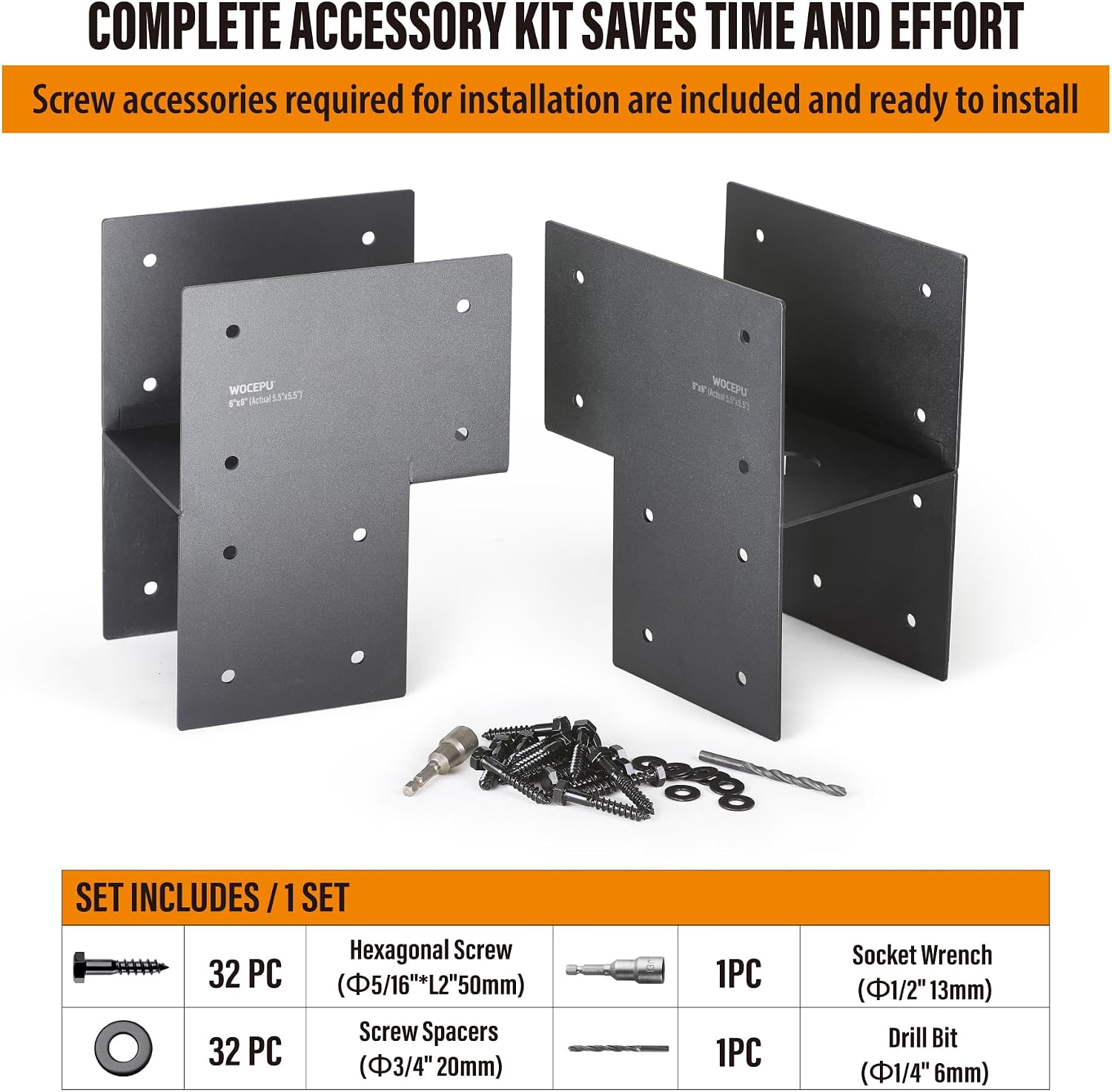4 Pack Heavy Duty 6x6 (Actual 5.5'x5.5') Stainless Steel End Post Caps Tie Bracket , Fit Connecting Wood Gazebo, Deck Patio Post and Wood Beams Bracket (Dark Ggray)