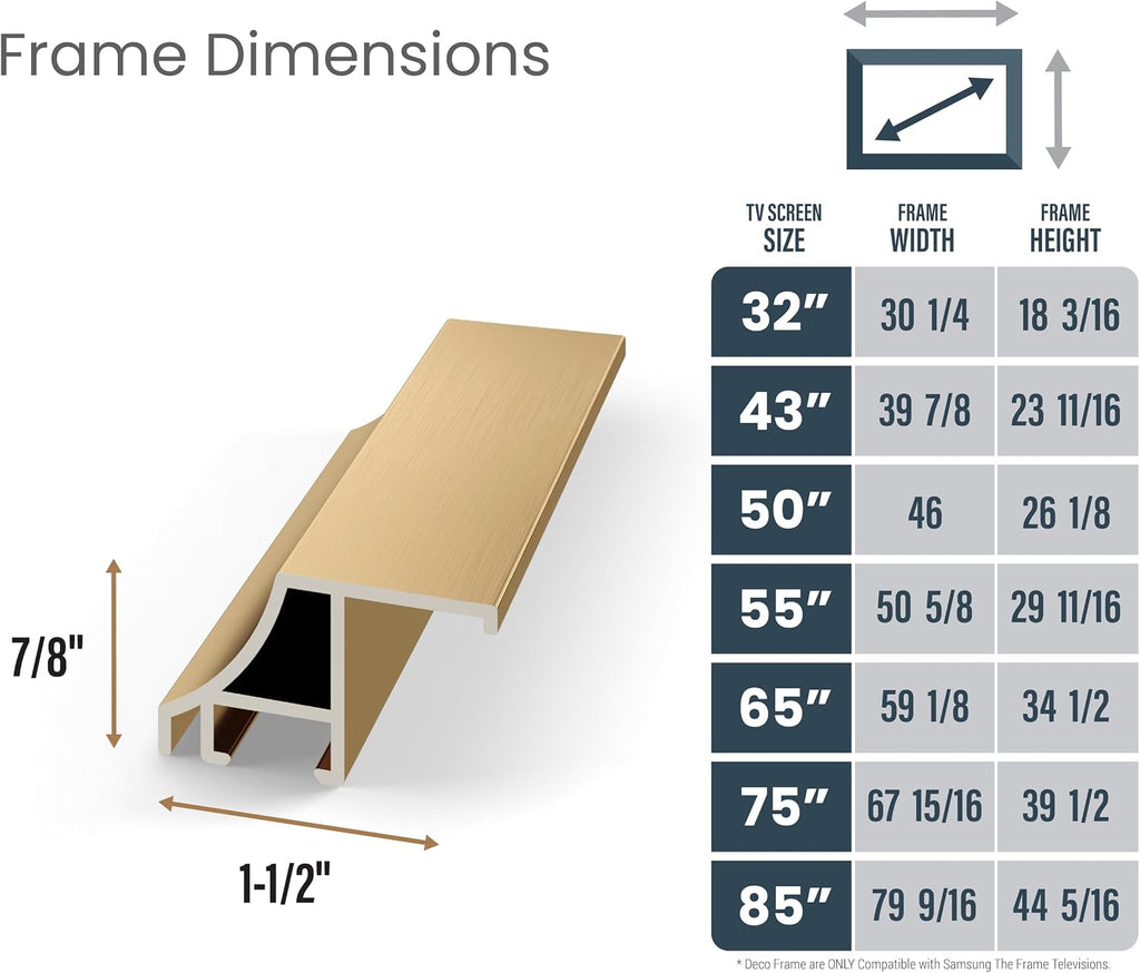 Pale Gold Scoop 85' Alloy Deco TV Frame - Compatible ONLY with Samsung The Frame TV and Pro TVs (Fits 2021-2026, LS03A, LS03B,LS03C,LS03D,LS03FA,LS03FW)