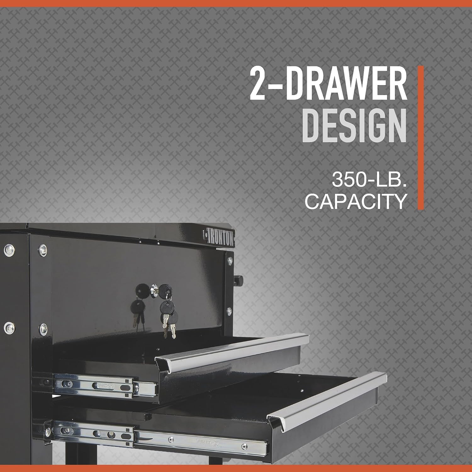 Ironton 28in. 2-Drawer Tool Cart - 30-1/2in.L x 14-1/2in.W x 33in.H, 350-Lb. Capacity
