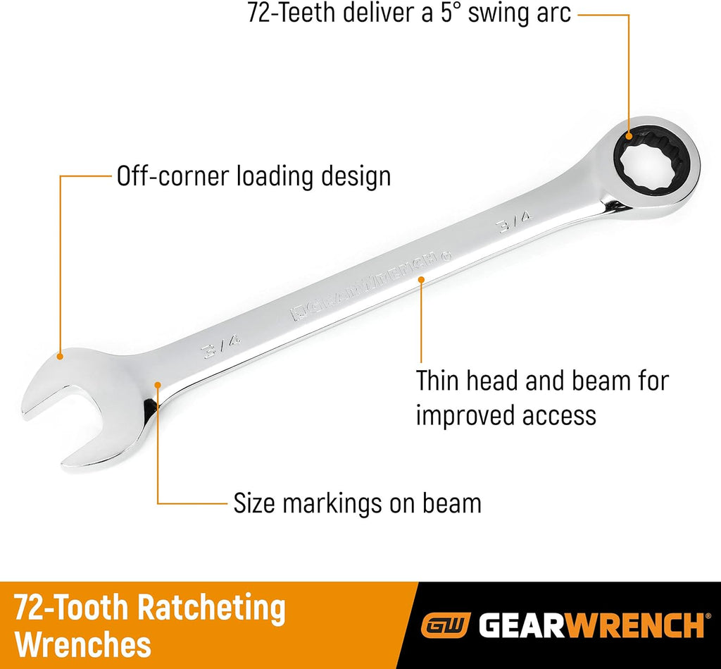 GEARWRENCH 34 Pc. Standard & Stubby Ratcheting Wrench Set, SAE & Metric - 85034 (Pack of 4)