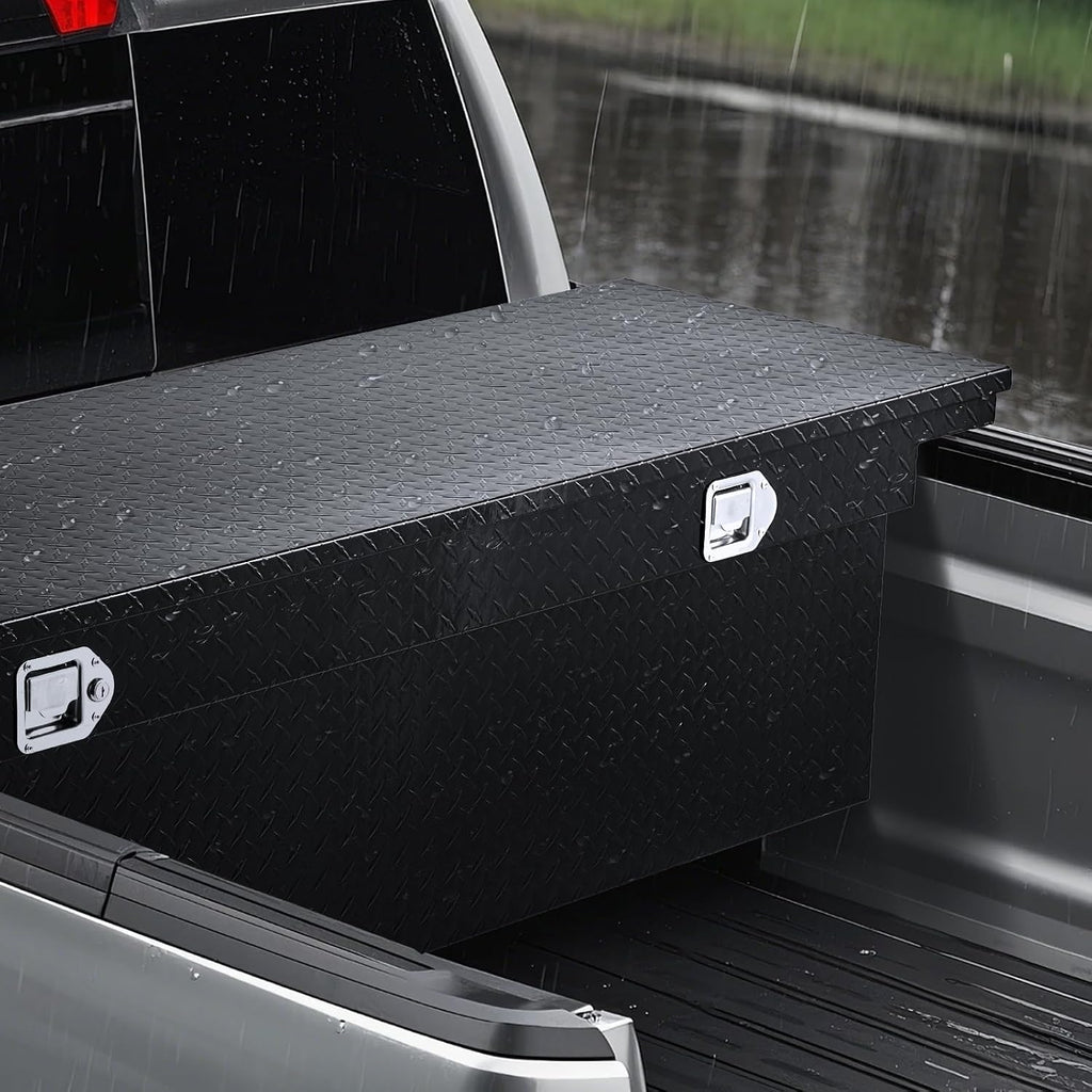 VEVOR Crossover Truck Tool Box, 69x20x18 In, Heavy Duty Aluminum Toolbox with Diamond Texture, Pick Up Truck Bed RV Trailer Toolbox, Waterproof Storage Organizer with Lock, Keys, Side Handles, Black