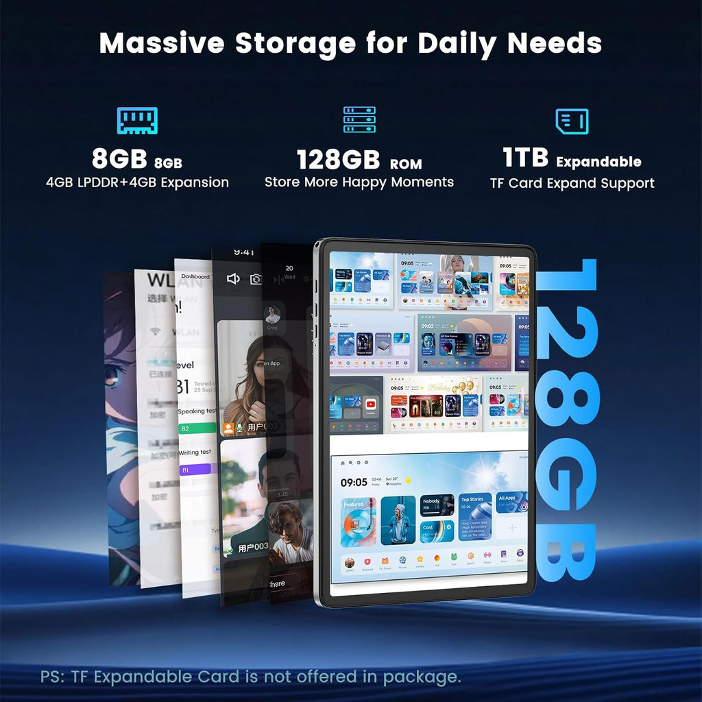 Android Tablet 10 Inch, Octa-Core, Android Tablet with 8GB+128GB+1TB Expand, WiFi 6, Mini Tablets with 1280 x 800 IPS Touchscreen, 6000mAh, Support Face Unlock, Parent Control, Widevine L1 & GMS