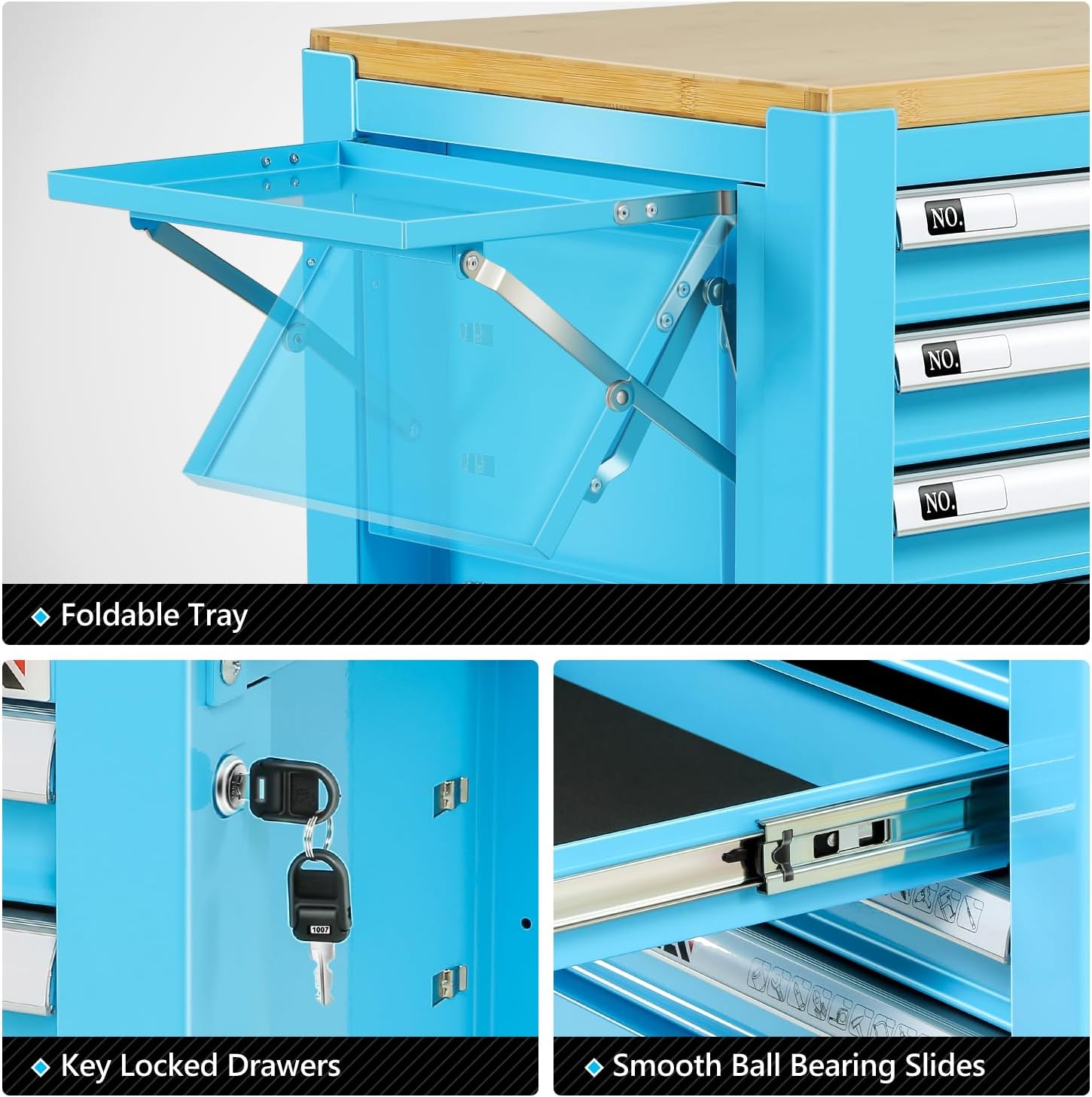 DNA Motoring 4-Drawer Rolling Tools Chest, Rolling Tool Storage Cabinet, Heavy Duty Mechanic Tool Cart, Trolley Organizer for Garage, Warehouse, Workshop, Blue, TOOLS-00484