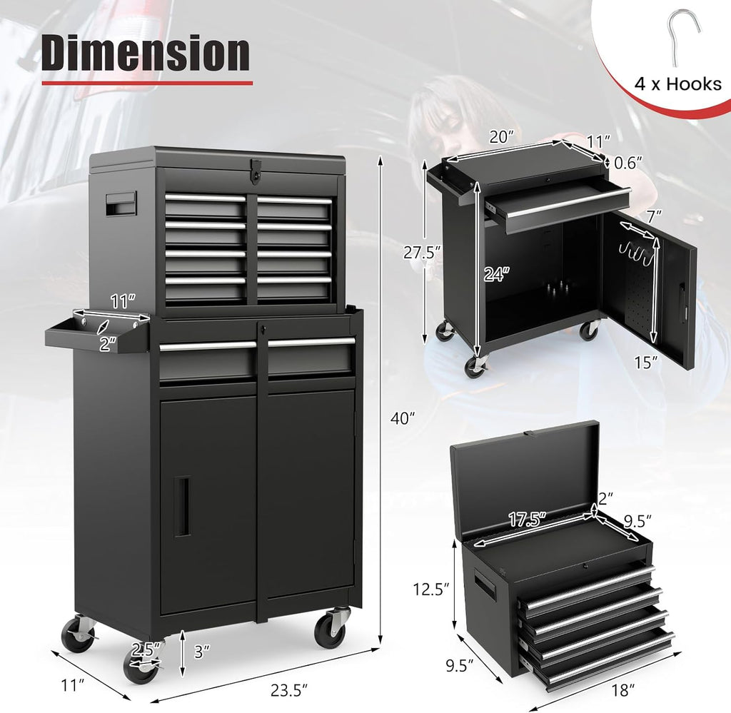 DORTALA Rolling Tool Chest Cabinet, Tool Box Organizer with 5 Sliding Drawers, Locking System, Toolbox Storage Cabinet on Wheels for Garage Workshop, Black