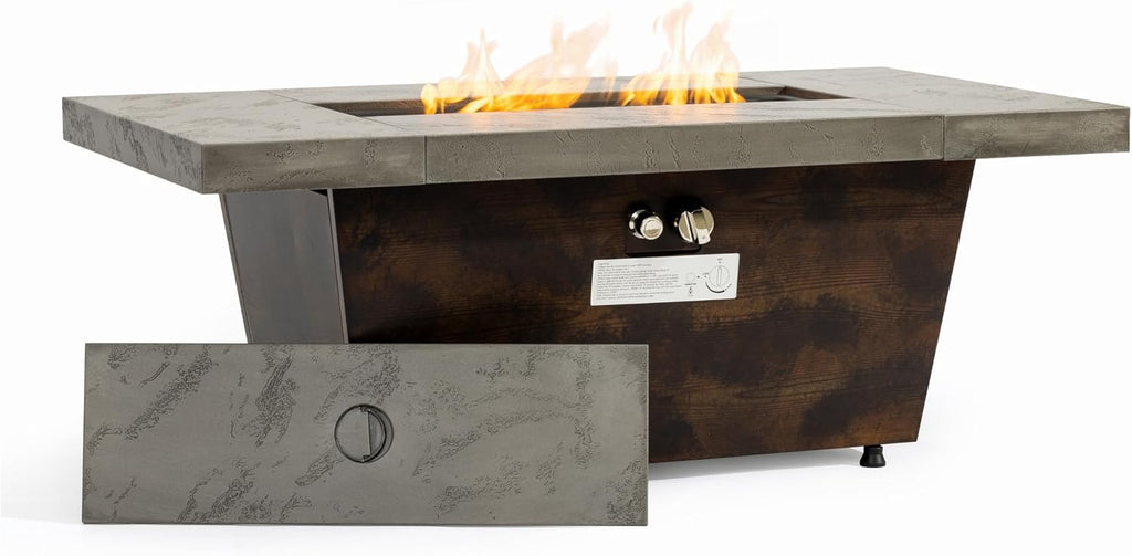 Outdoor Fire Pit Table Propane Gas Fire pits Outdoor Fireplaces 42'' Rectangular Firepit Table, 50,000 BTU Fire Table for Patio Set, White&Blue Glass, Grey.