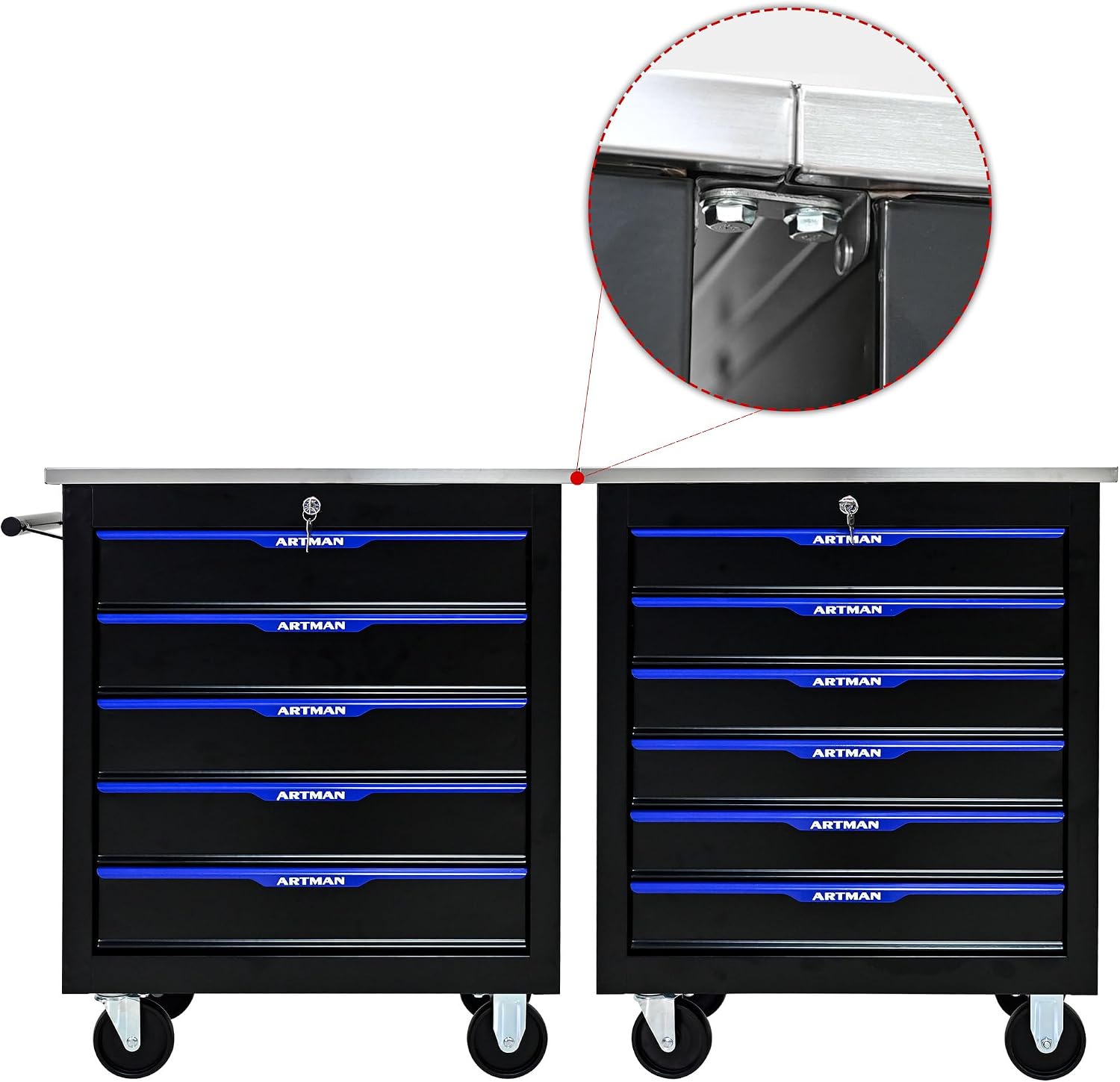 5 Drawers Rolling Tool Chest Cart PLUS ,Tool Storage Cabinet With 4 Wheels.Tool Cabinet Trolley With Locking System and Stainless Steel Countertops.Tool Storage Cart for Garage,Workshop,Warehouse