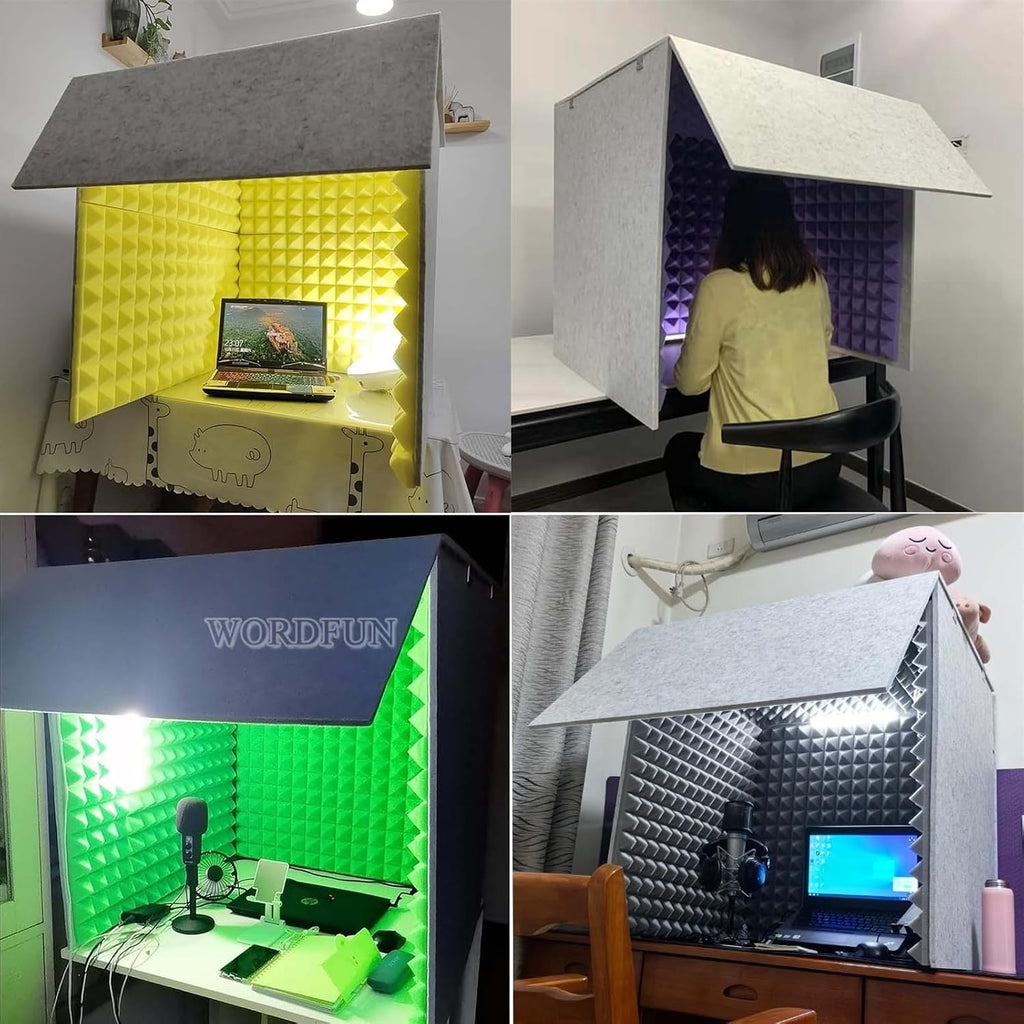 WORDFUN Desktop Soundproof Cover, 80x80x80cm Portable Vocal Booth for Recording, Microphone Foam Booth Cube, for Microphone Recording Equipment Podcasts Singing Gaming and Broadcasting