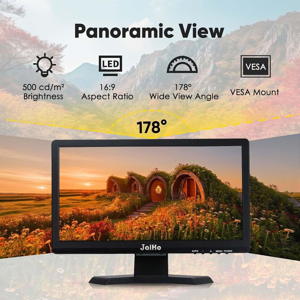 JaiHo 15.6-Inch Professional Security Monitor, 1920x1080P CCTV Screen with Metal Housing, BNC HDMI VGA AV USB, Industrial Display for DVR NVR System, 24/7 Reliable Security Surveillance