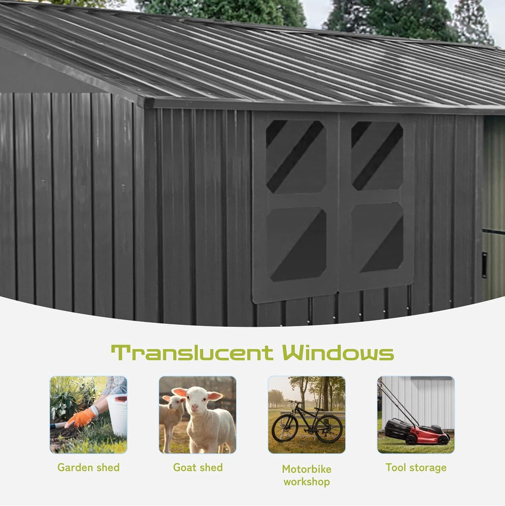 LINKHOO 12'x10' Metal Garden Shed，with Window & Sliding Door，Black