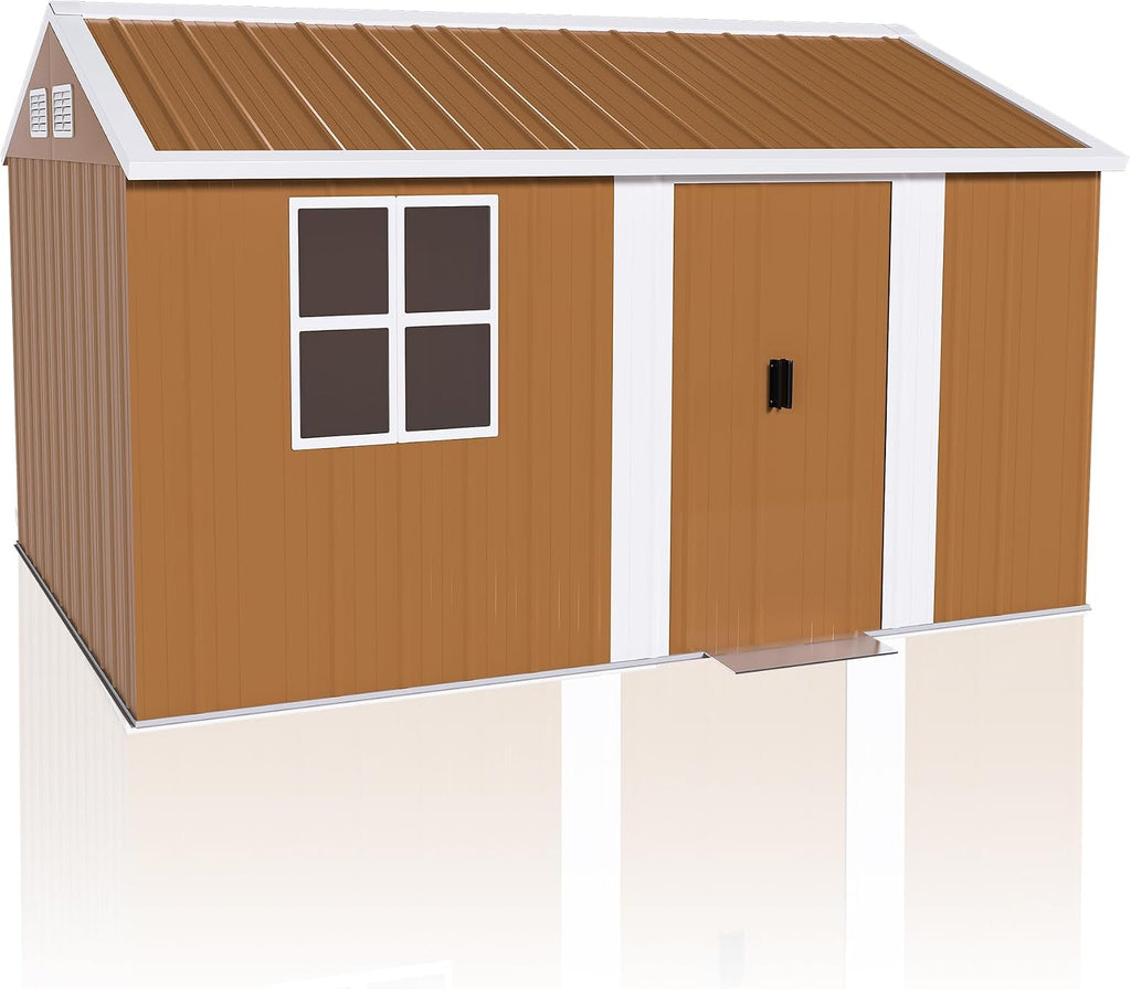 8x12 Outdoor Storage Shed, Heavy Duty Metal Shed, Lockable Garden Sheds with Sliding Door, Window and Airflow Design, Waterproof Steel Tool Sheds & Outdoor Storage for Backyard