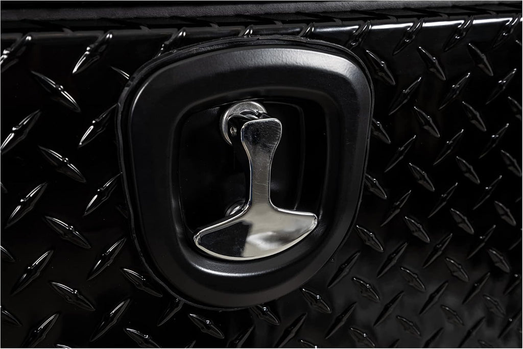 Buyers Products 1721561 Black Aluminum Diamond Tread Topsider Truck Box With Drop Door, 96x13x16 Inch, Weather Resistant, Locking Compression Latch, No Drill Install, Made in USA