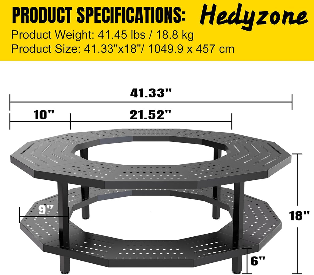 41' Fire Pit Surround Tabletop for Solo Stove Bonfire and Ranger Portable Protective Barrier for Wood Burning Fire Pits Outdoor Bonfire Fire Pit with Firewood Storage Shelf