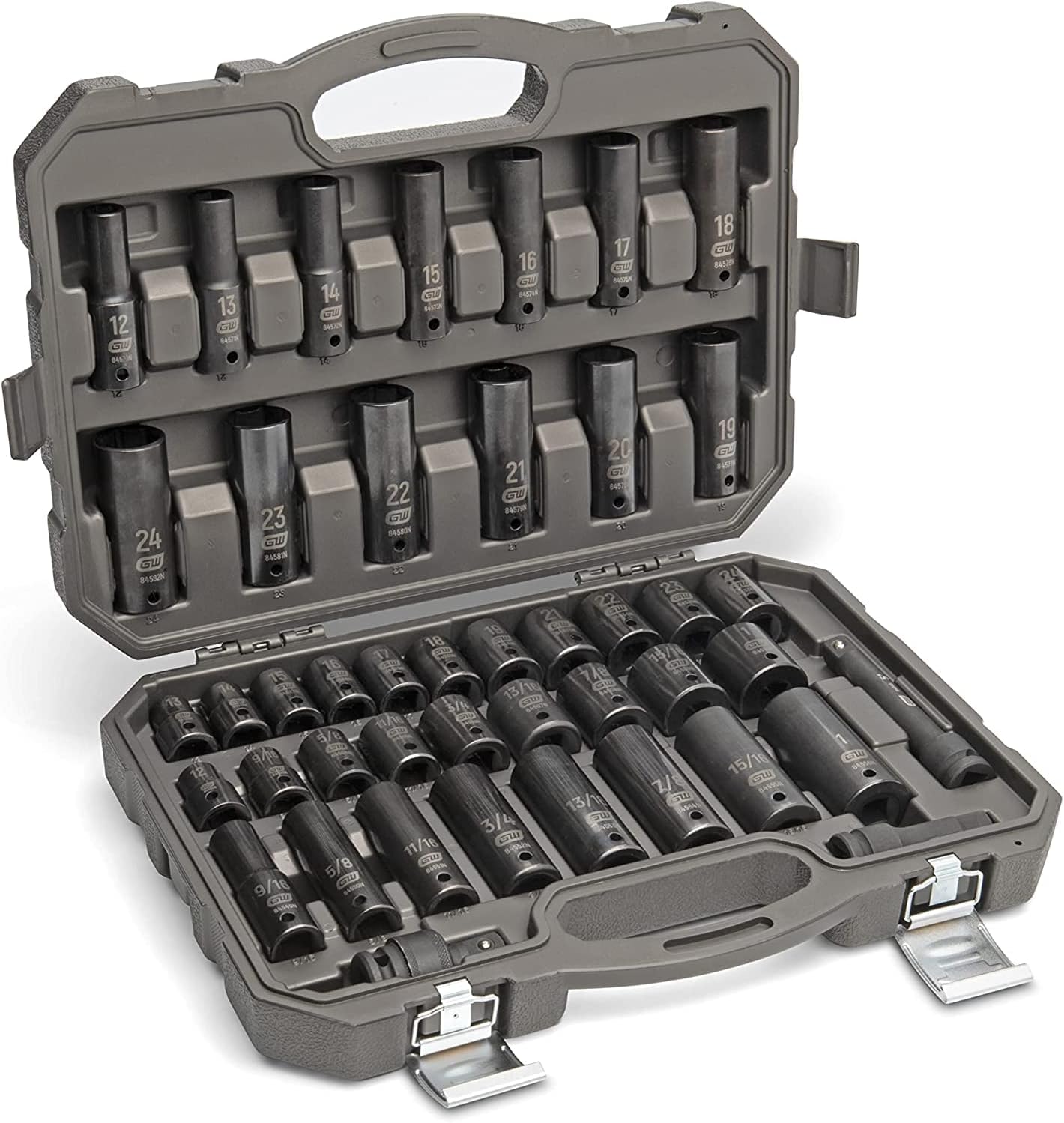GEARWRENCH 44 Piece 1/2' Drive Standard & Deep SAE/MM Impact Socket Set - 89094