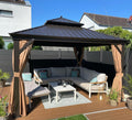 PURPLE LEAF Hardtop Gazebo 12' X 12' Metal Roof with Netting and Curtains Hard Top Backyard Patio Gazebos Permanent Canopy Deck Garden Hot Tub Outdoor Pavilion