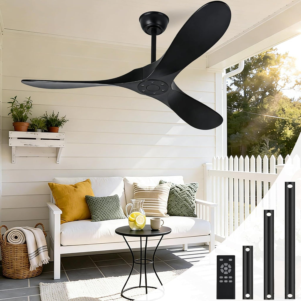 72 Inch Black Ceiling Fan No Light, Wood Outdoor Ceiling Fans for Patios Gazebo Porch Living Room- Modern High CFM Exterior Reversible Extra Large Ceiling Fan without Lights with Downrod