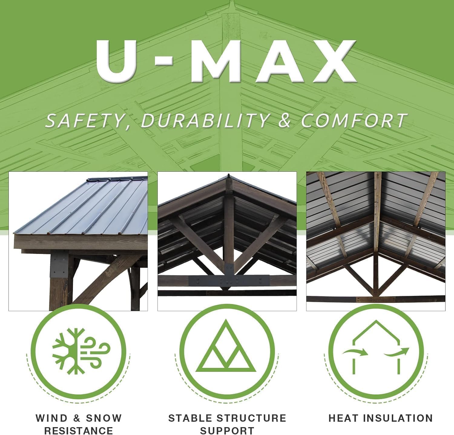 U-MAX 14' x 12' Wood Gazebo on Clearance Pergolas and Gazebos Clearance with Thermal Insulated Polycarbonate Pyramid Hip Roof for Backyard Deck Garden and Patio Dark Brown Roof