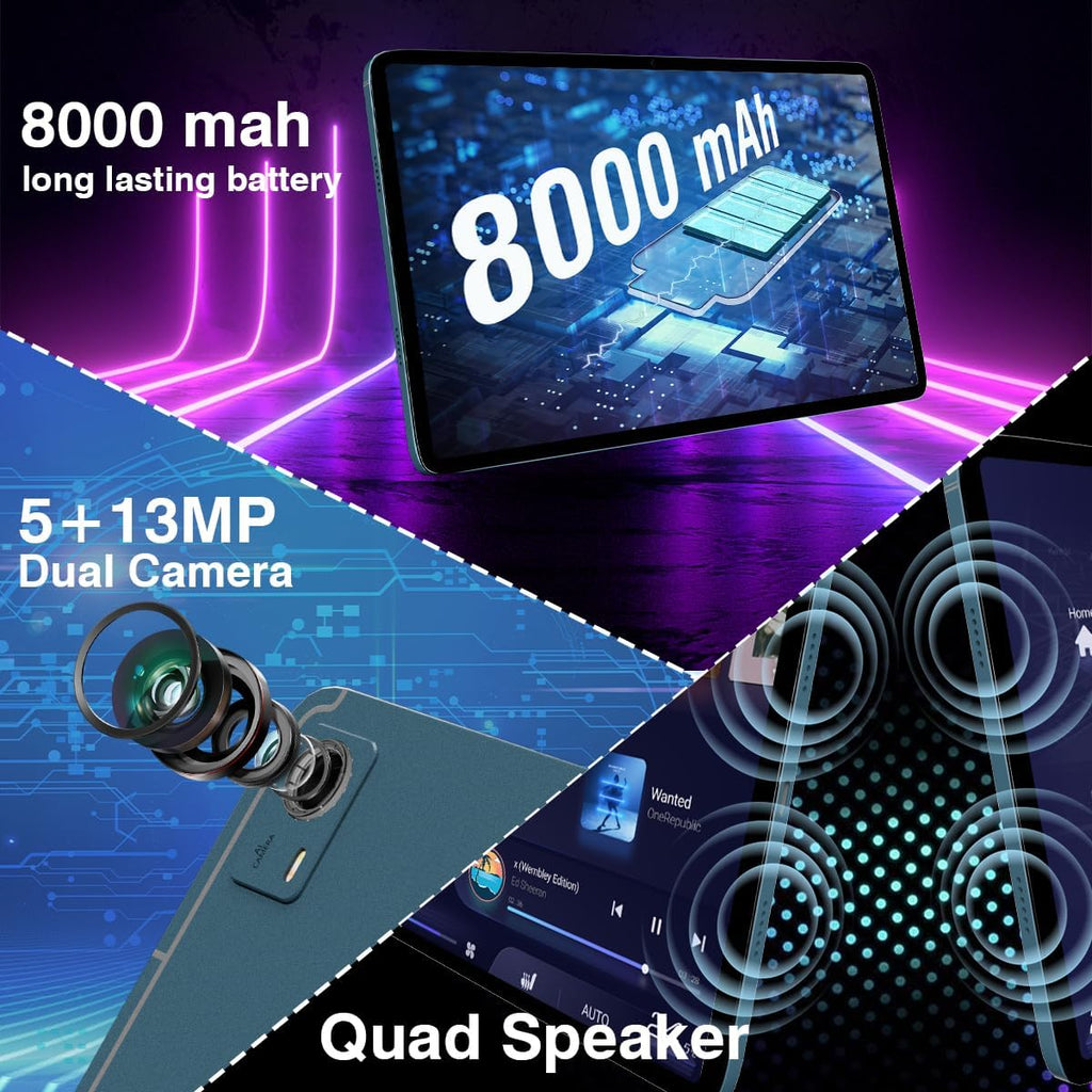 Android Tablet with SIM Card Slot Unlocked, 12 Inch Large Screen 4G LTE Cellular Tablet with Android 13 16GB(8+8 Virtual) RAM 256GB ROM GPS WiFi BT 8000Mah 2K Display for Adults Kids