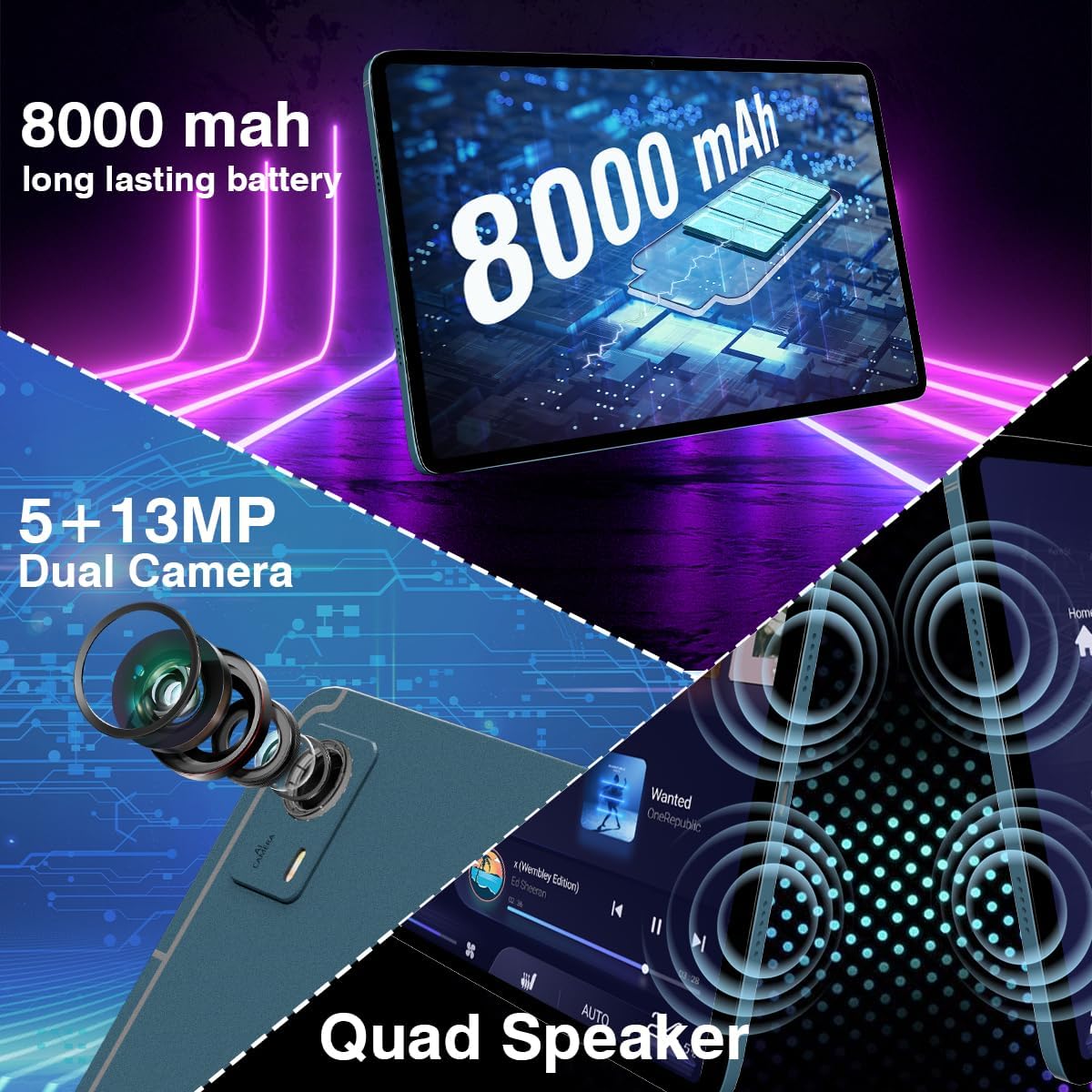 Android Tablet with SIM Card Slot Unlocked, 12 Inch Large Screen 4G LTE Cellular Tablet with Android 13 16GB(8+8 Virtual) RAM 256GB ROM GPS WiFi BT 8000Mah 2K Display for Adults Kids